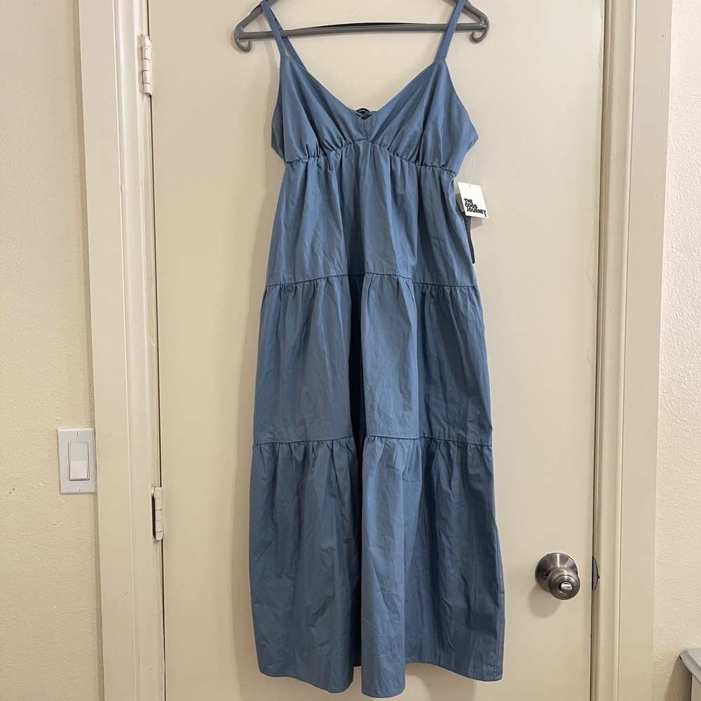 Babydoll Tiered Maxi Dress‎ Small Blue Boho Cottage Layering Feminine Romantic